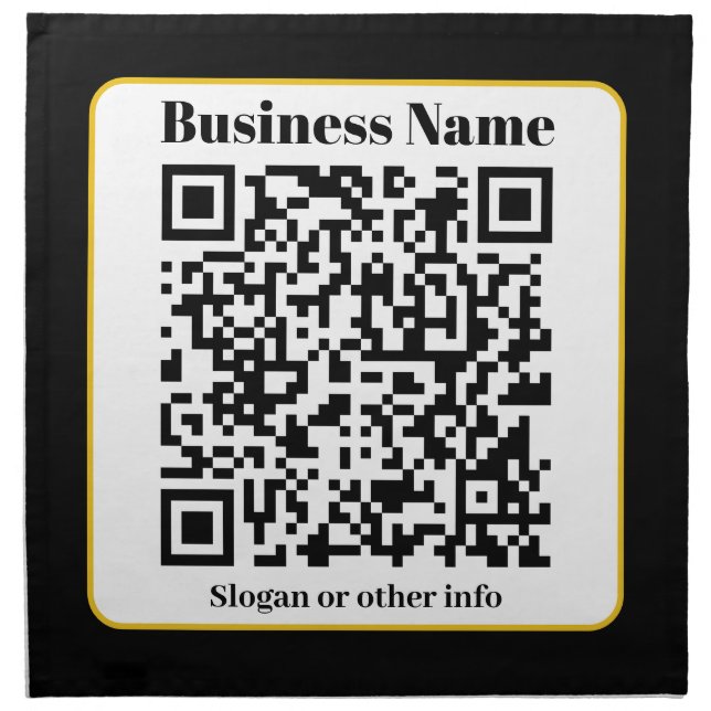 Create Your Own QR Code | Black White Gold Border Cloth Napkin (Front)