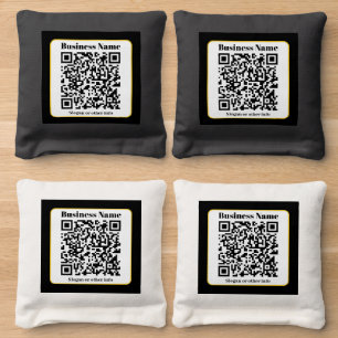 Create Your Own QR Code Black White Gold Border Cornhole Bags