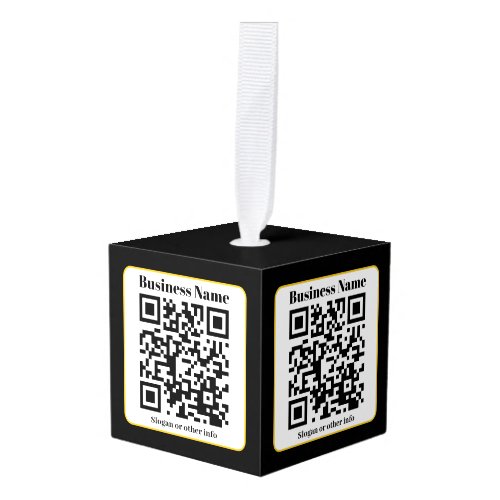 Create Your Own QR Code  Black White Gold Border Cube Ornament