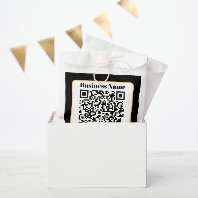 Create Your Own QR Code | Black White Gold Border Favor Bag (Party)