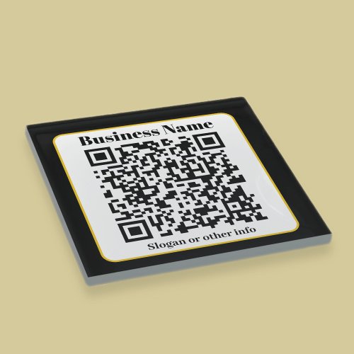 Create Your Own QR Code  Black White Gold Border Glass Coaster