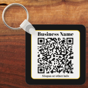 Create Your Own QR Code   Black White Gold Border Keychain