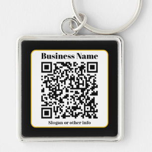 Create Your Own QR Code   Black White Gold Border Keychain