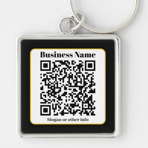 Create Your Own QR Code  Black White Gold Border Keychain