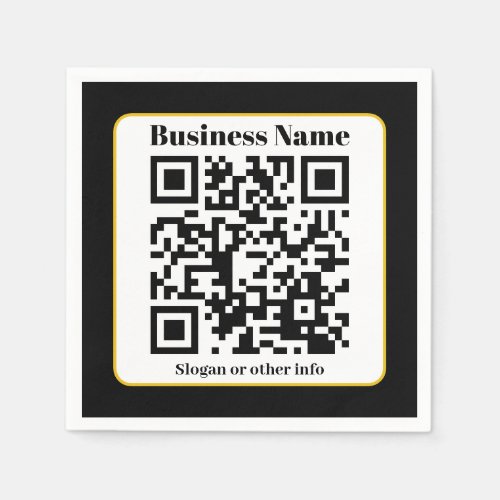 Create Your Own QR Code  Black White Gold Border Napkins