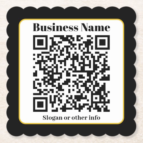 Create Your Own QR Code  Black White Gold Border Paper Coaster