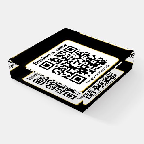 Create Your Own QR Code  Black White Gold Border Paperweight