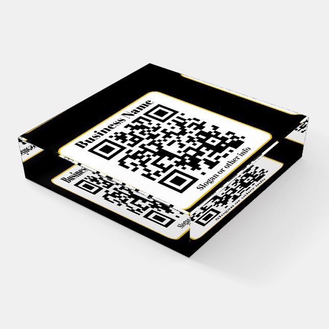 Create Your Own QR Code | Black White Gold Border Paperweight (Angled)
