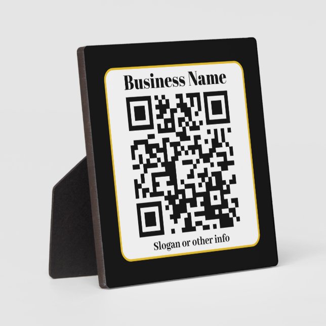Create Your Own QR Code | Black White Gold Border Plaque (Front)