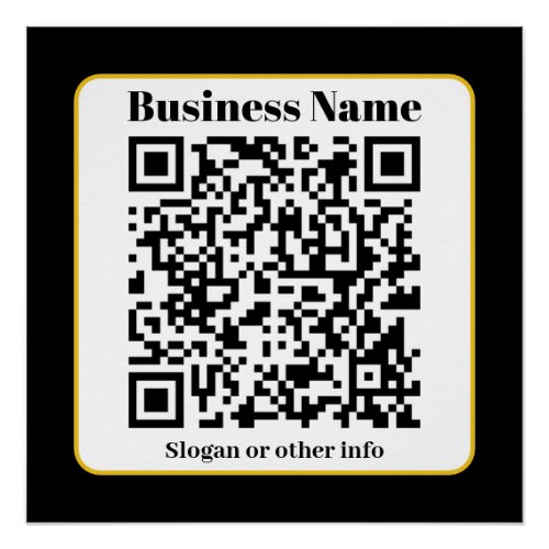 Create Your Own QR Code  Black White Gold Border Poster