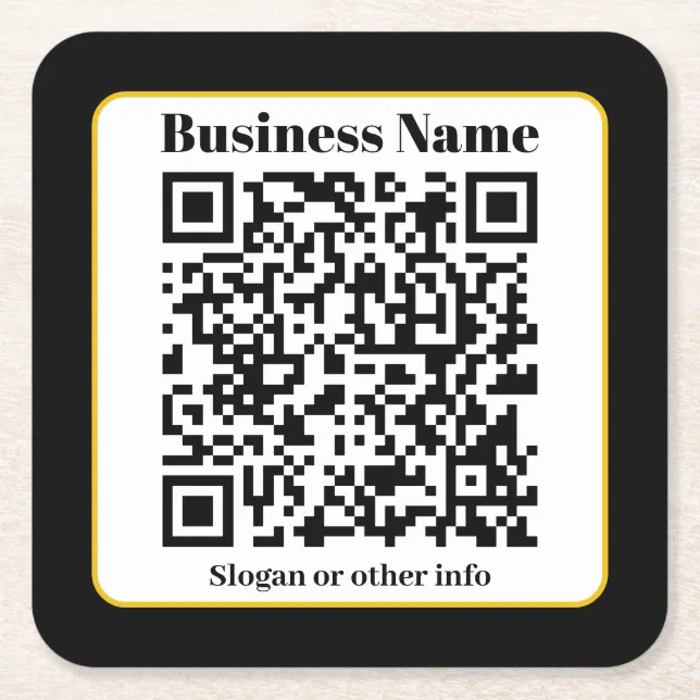 Create Your Own QR Code | Black White Gold Border Square Paper Coaster ...