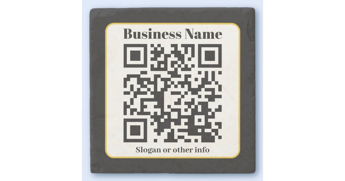Create Your Own QR Code | Black White Gold Border Stone Coaster | Zazzle
