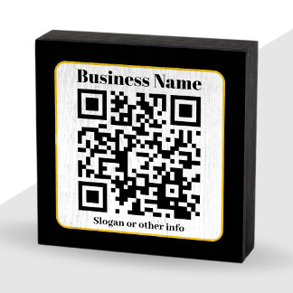 Create Your Own QR Code | Black White Gold Border Wooden Box Sign