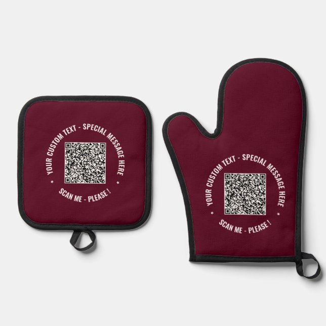 Create Your Own QR Code Custom Text Personalized Oven Mitt & Pot Holder Set (Front)