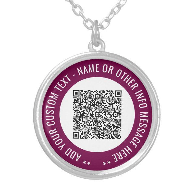 Create Your Own QR Code Necklace Example with Text (Front)