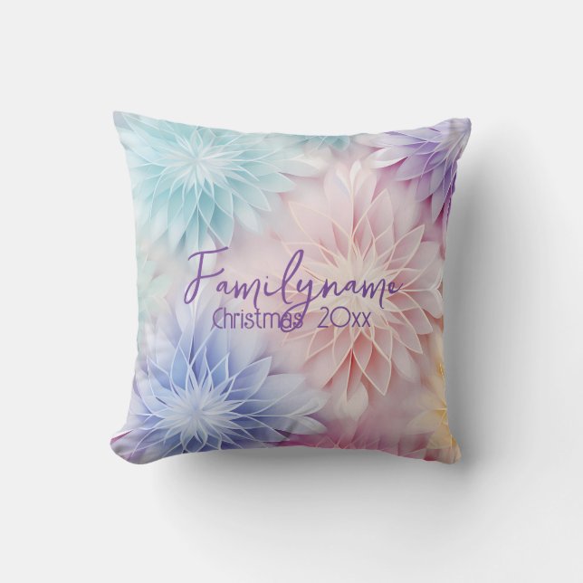 Create Your Own Rainbow Christmas Flowers Throw Pillow (Front)