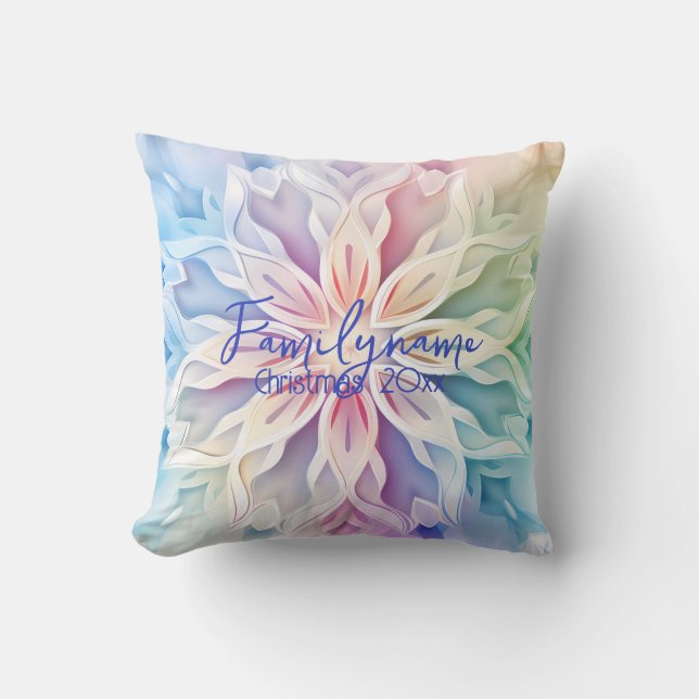 Create Your Own Rainbow Christmas Snowflake Throw Pillow (Front)