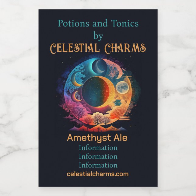 Create Your Own Rainbow Moons & Mountains Wine Label (Single Label)