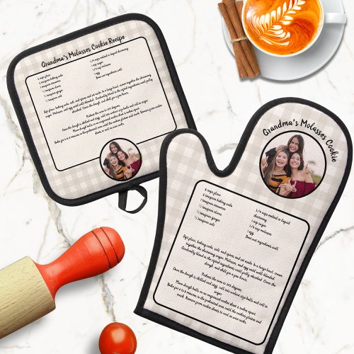 Create your own Recipe keepsake Buffalo Add Photo  Oven Mitt  Pot Holder Set