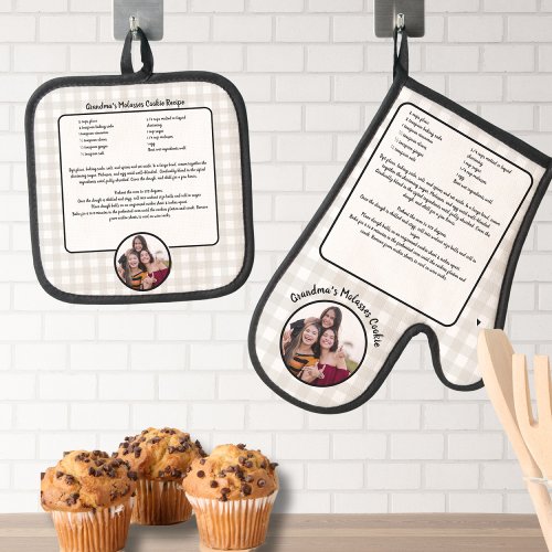 Create your own Recipe keepsake Buffalo Add Photo  Oven Mitt  Pot Holder Set