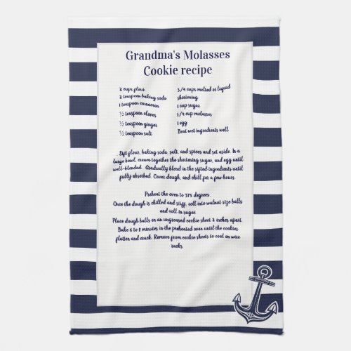 Create Your Own Recipe Keepsake Navy Blue Anchor K Kitchen Towel
