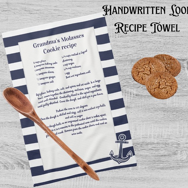 Create Your Own Recipe Keepsake Navy Blue Anchor K Kitchen Towel (Creator Uploaded)