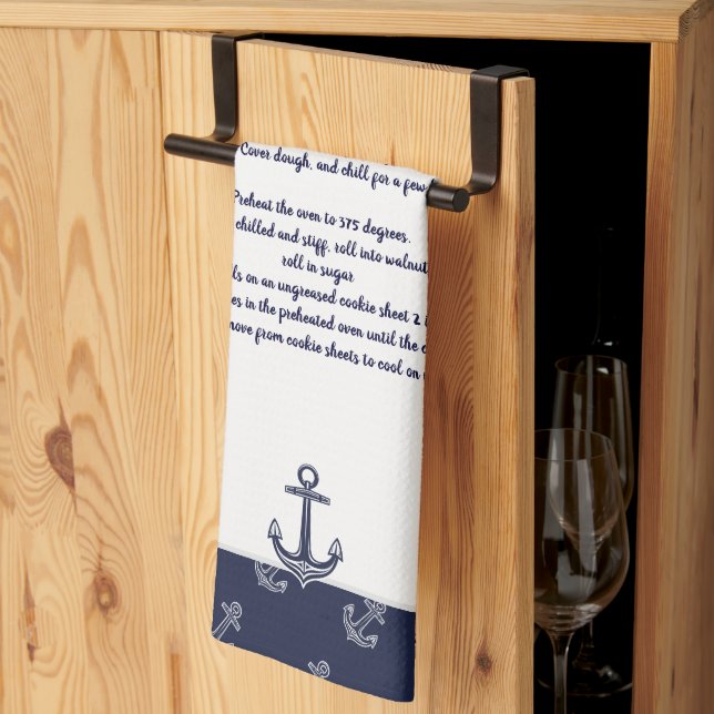 Create Your Own Recipe Keepsake Navy Blue Anchor Kitchen Towel (Thirds Fold)