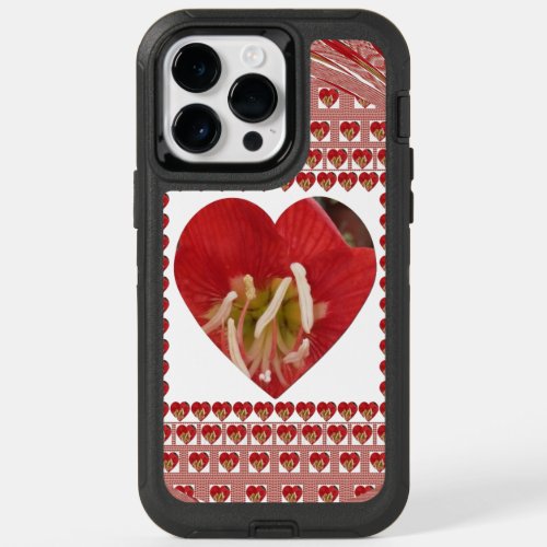 Create Your Own Red and White Floral Heart Design  OtterBox iPhone 14 Pro Max Case