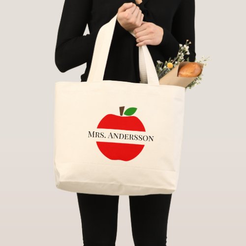 Create Your Own Red Apple Teacher School Name  Large Tote Bag