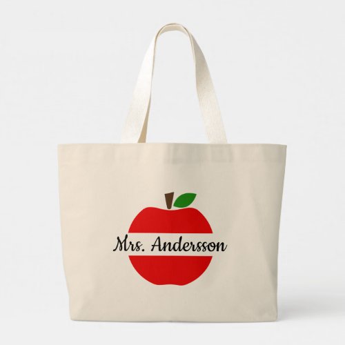 Create Your Own Red Apple Teacher School Name  Large Tote Bag
