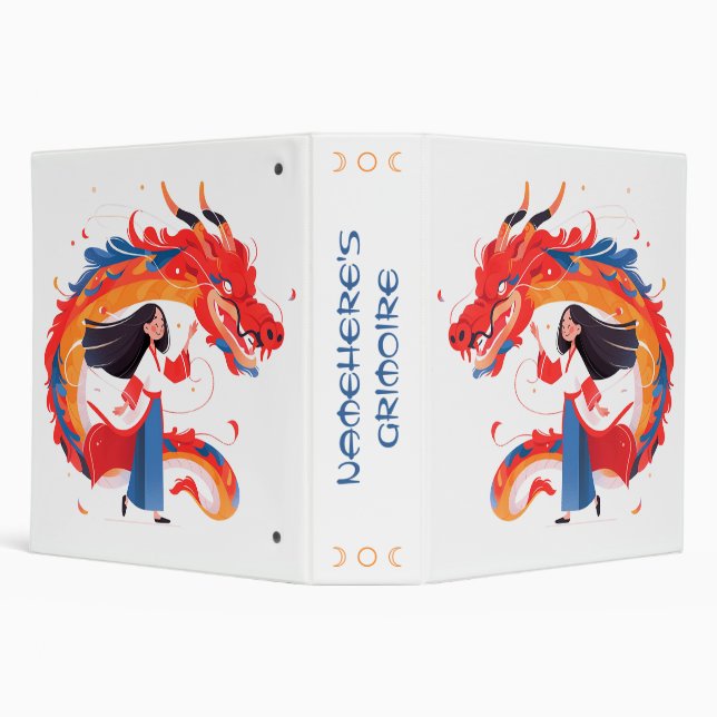 Create Your Own Red Blue Chinese Dragon Maiden 3 Ring Binder (Background)