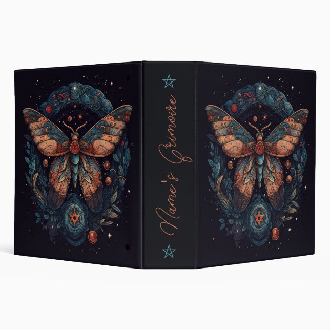 Create Your Own Red Blue Orange Fantasy Moth 3 Ring Binder (Background)