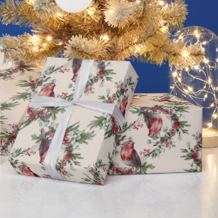 Create Your Own Red Christmas Bird Wrapping Paper