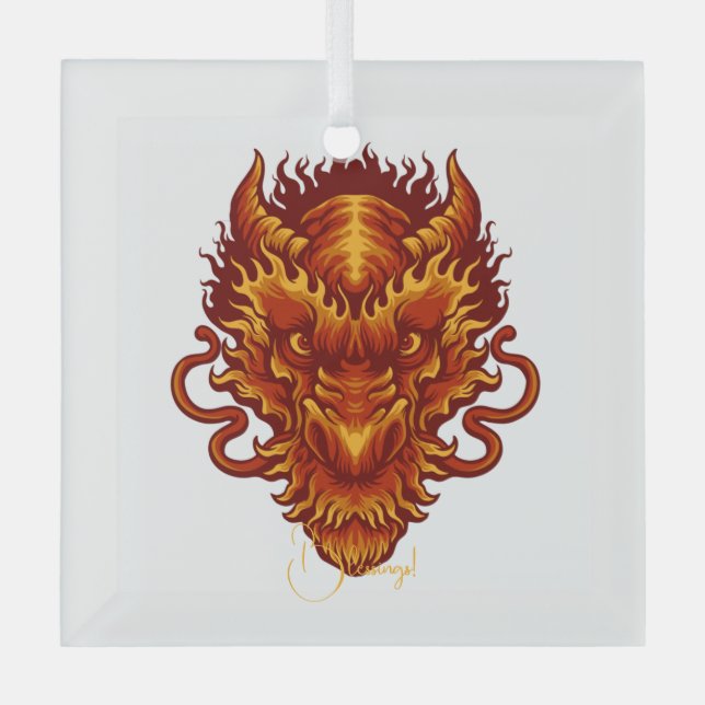 Create Your Own Red Dragon Head Glass Ornament (Front)
