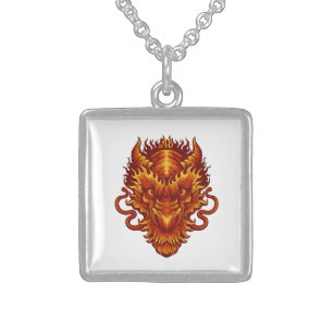 Create Your Own Red Dragon Head Sterling Silver Necklace