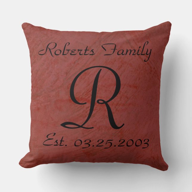 Create Your Own Red Faux Leather Monogram Throw Pillow (Front)