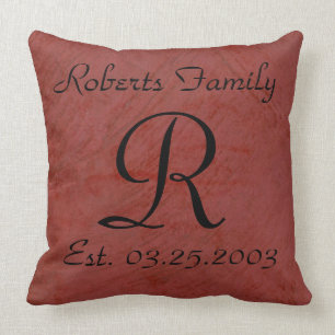 Create Your Own Red Faux Leather Monogram Throw Pillow