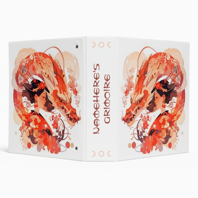 Create Your Own Red Gold Chinese Dragon Maiden 3 Ring Binder (Background)