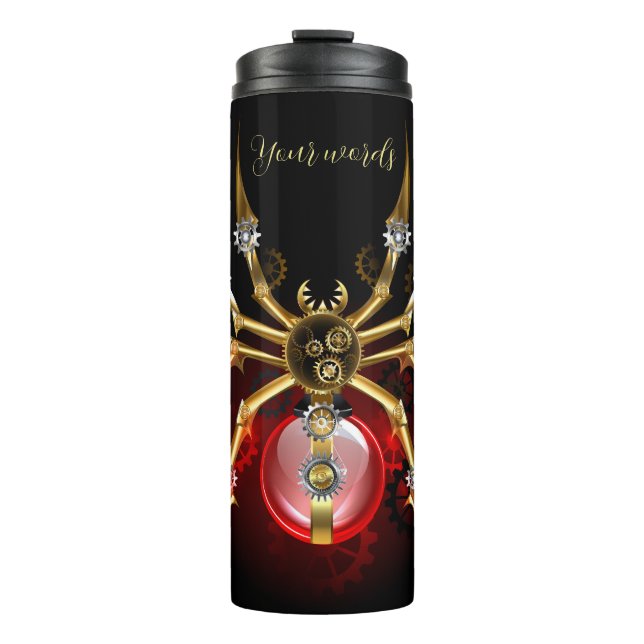 Create Your Own Red & Gold Clockwork Spider Thermal Tumbler (Front)