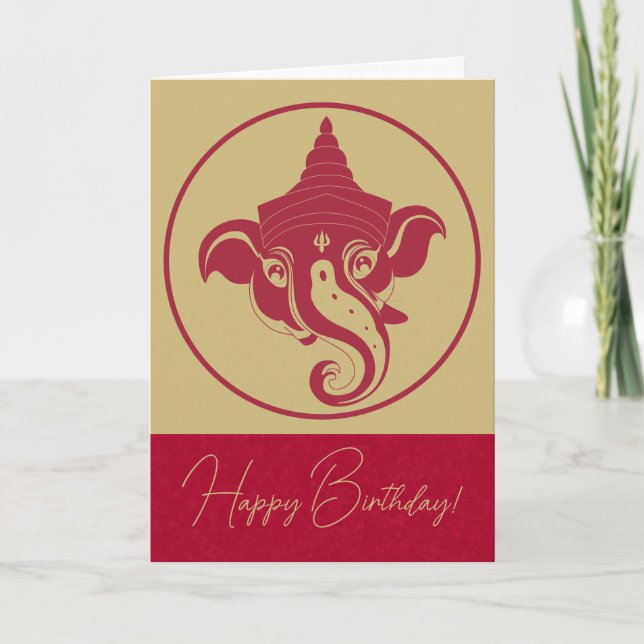 Create Your Own Red & Gold Ganesh Holiday Card (Front)