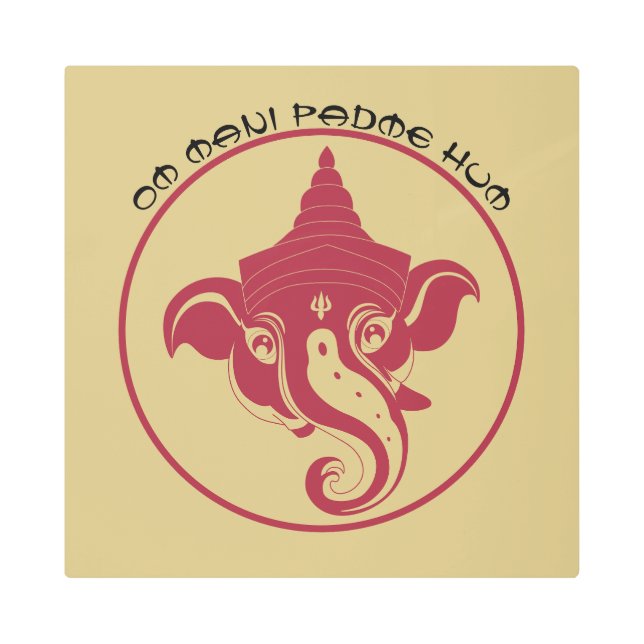 Create Your Own Red & Gold Ganesh Metal Print (Front)