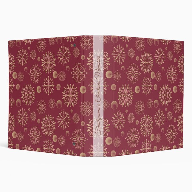 Create Your Own Red & Gold Snowflakes 3 Ring Binder (Background)