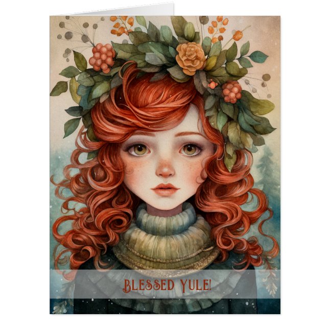 Create Your Own Red Headed Winter Solstice Maiden Cards (Front)