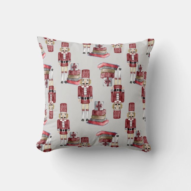 Create Your Own Red Nutcracker & Presents Throw Pillow (Front)