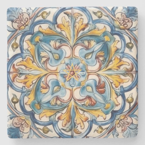 Create Your Own Red Yellow Blue Faux Talavera Stone Coaster