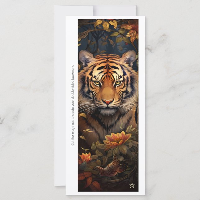 Create Your Own Regal Tiger Floral Bookmark Card (Front)