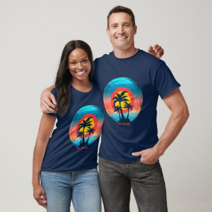 Create Your Own Retro Art Tropical Sunset T-Shirt