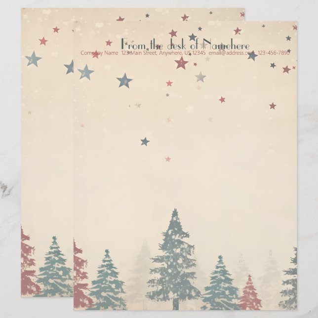 Create Your Own Retro Celestial Red Teal Trees Letterhead (Front/Back)