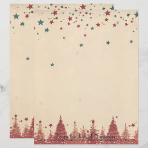 Create Your Own Retro Celestial Red Yule Trees Letterhead