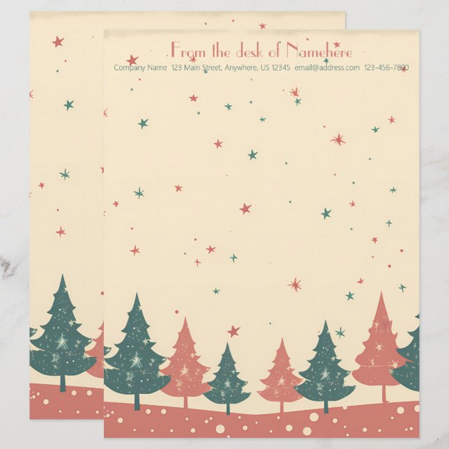 Create Your Own Retro Celestial Yule Trees Letterhead (Front/Back)